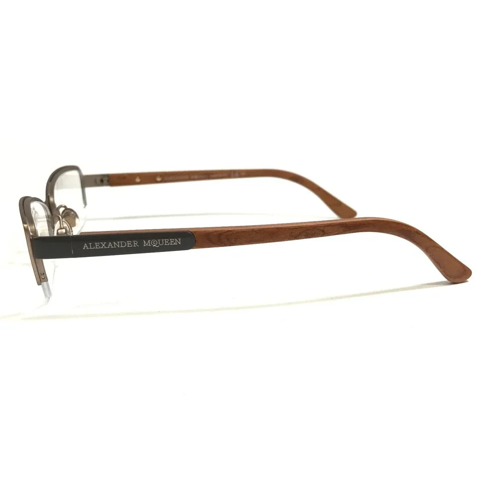 Alexander McQueen Eyeglasses Frames AMQ4183 WCX Matte Gold Brown Wood 53-18-135